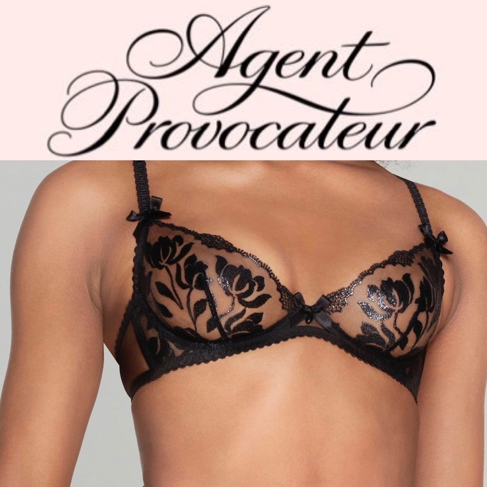 NWT Agent Provocateur Sparkle Plunge Black Bra - Picture 2 of 8